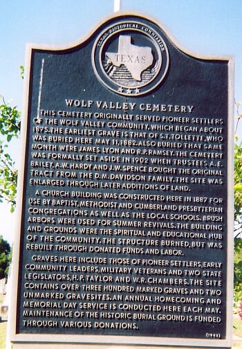 Wolf Valley Cemetery
        Marker